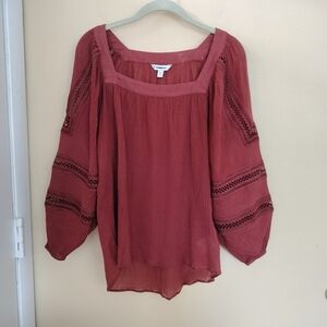 Express blouse top Shirt puff sleeves cotton gauze light airy S boho Western